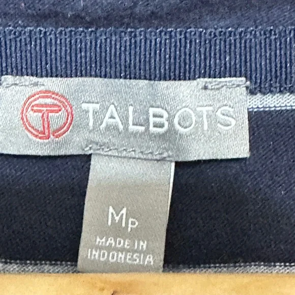 T by Talbots Women's Striped Popover Top Women's MP‎ Funnel Neck Beach Relaxed - Picture 6 of 10